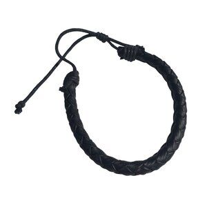 Braided Black Leather Bracelet Adjustable Size Handmade Artisan Craft Jewelry